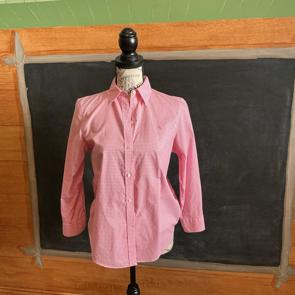 Ralph Lauren Pink & White Gingham Button-Up Blouse